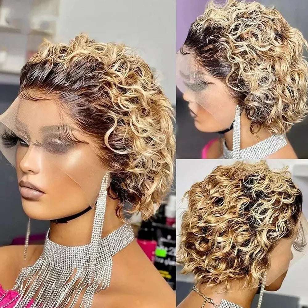 Pixie Cut Spring Curl - Lace Frontal Human Hair Wig - Various Colors Available