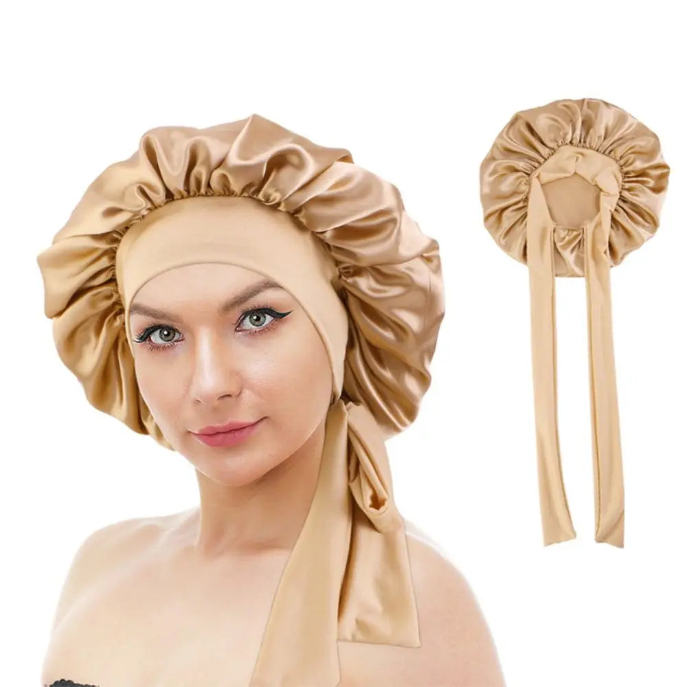 Silk Bonnet Sleeping Caps With Bow Headband