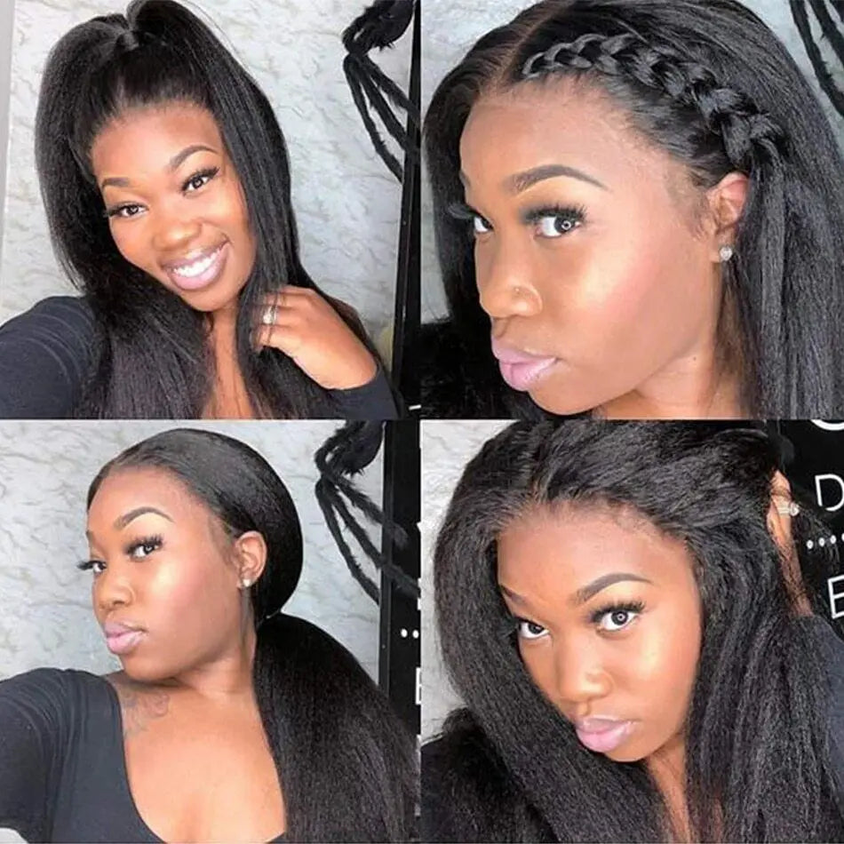 Kinky Straight - Human Hair Pre Plucked Transparent Bleached Frontal Wig