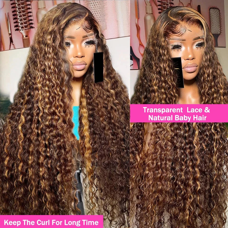 Brazilian Deep Wave Curly Highlight Color - HD Lace Human Hair Wig