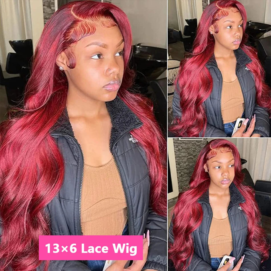 Burgundy Body Wave - Transparent HD Frontal Lace Human Hair Wig