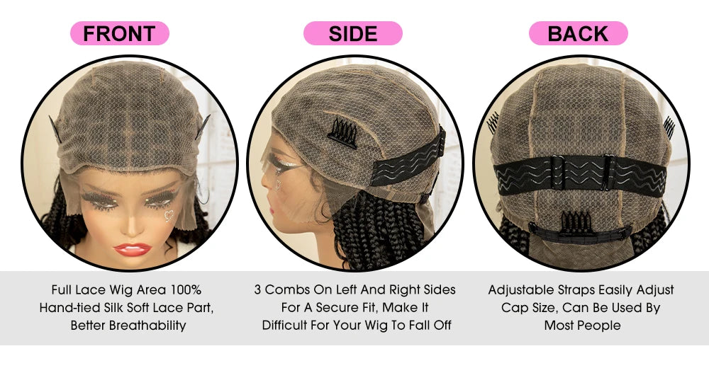 14 Inches Short Box Braided Full Lace Synthetic Boho Wigs  - Various Colors Available