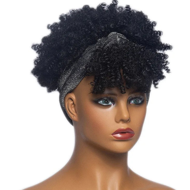 Headband Kinky Curly Synthetic Wigs with Bangs - Various Headband and Hair Colors Available