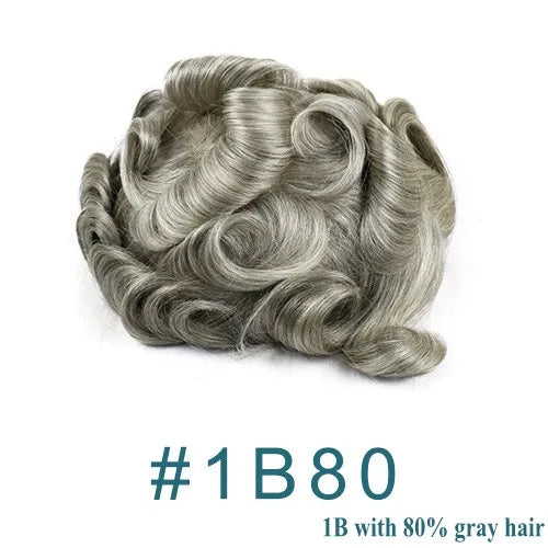 Natural Hairline Hair Replacement System(Toupee) V-loop 0.06-0.08mm PU Base Straight/Wavy - Colors 4, 5 , 6 & 60R Available