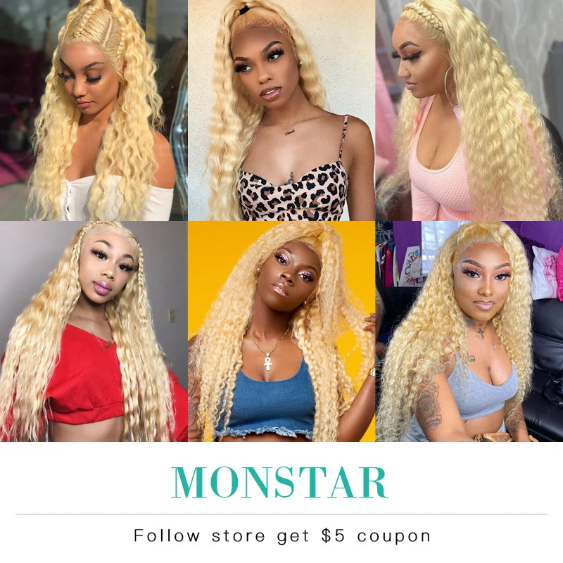 Deep Wave Malaysian Curly Human Hair Weave Bundle 613 Blonde