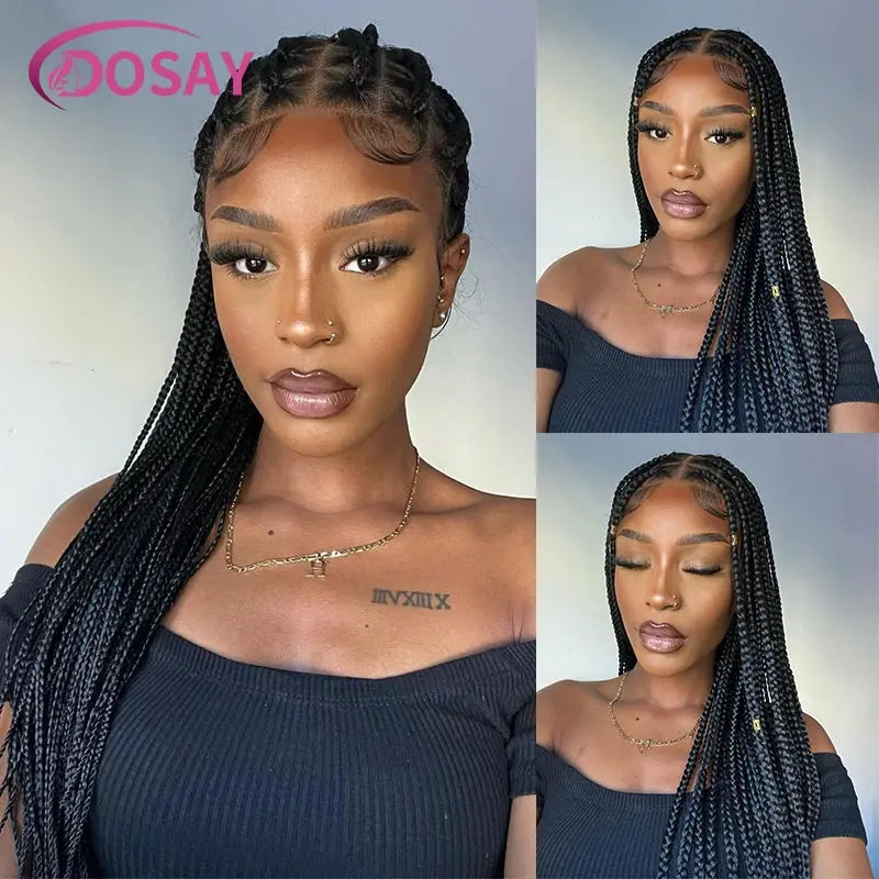 36" Synthetic Lace Front Knotless Box Braided Synthetic Wigs