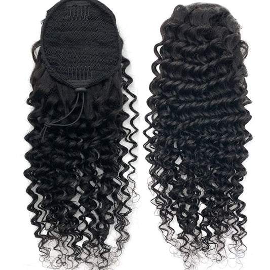 Deep Wave Curly Drawstring Brazilian Human Hair Clip In Ponytail