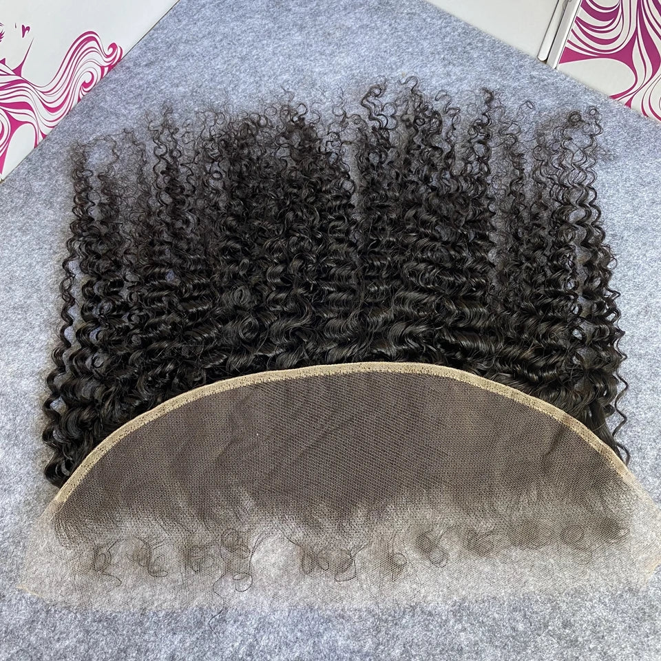Deep Curly PrePlucked Natural Hairline - Invisible HD Lace Frontal (Human Hair)