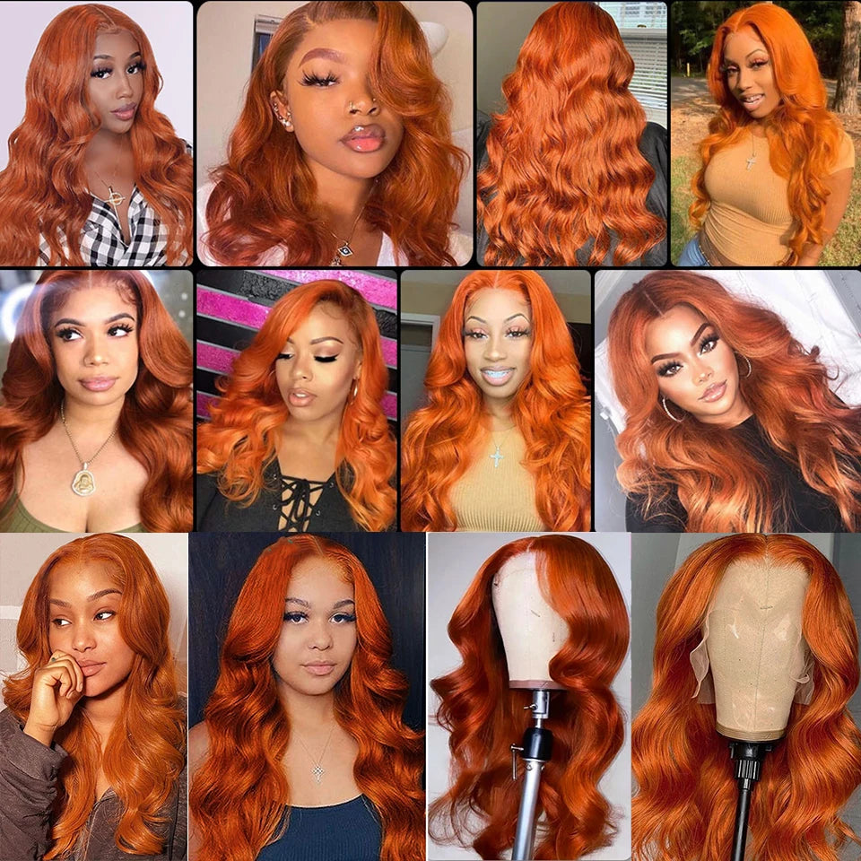 Ginger Orange Color Body Wave 100% Virgin Human Hair Lace Frontal  or HD Transparent Closure With Baby Hairs