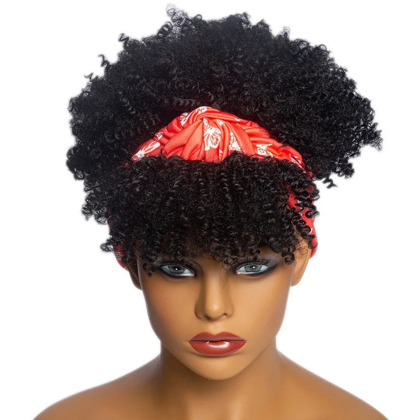 Headband Kinky Curly Synthetic Wigs with Bangs - Various Headband and Hair Colors Available