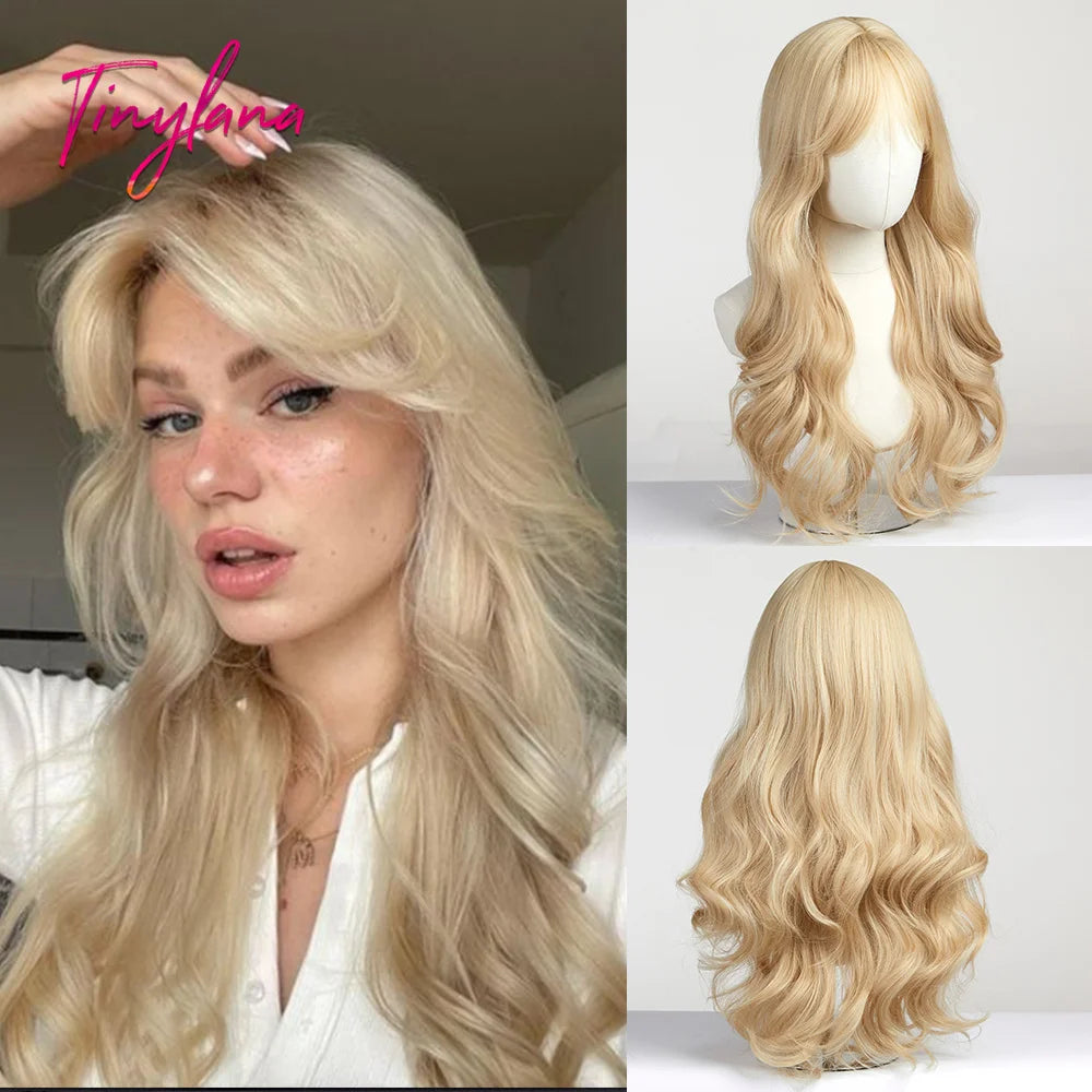 Long Curly Wavy Synthetic Wigs with Bangs