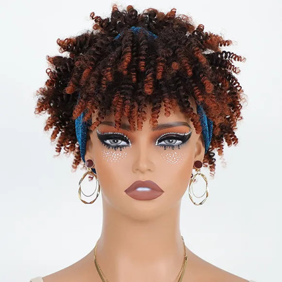 Headband Kinky Curly Synthetic Wigs with Bangs - Various Headband and Hair Colors Available
