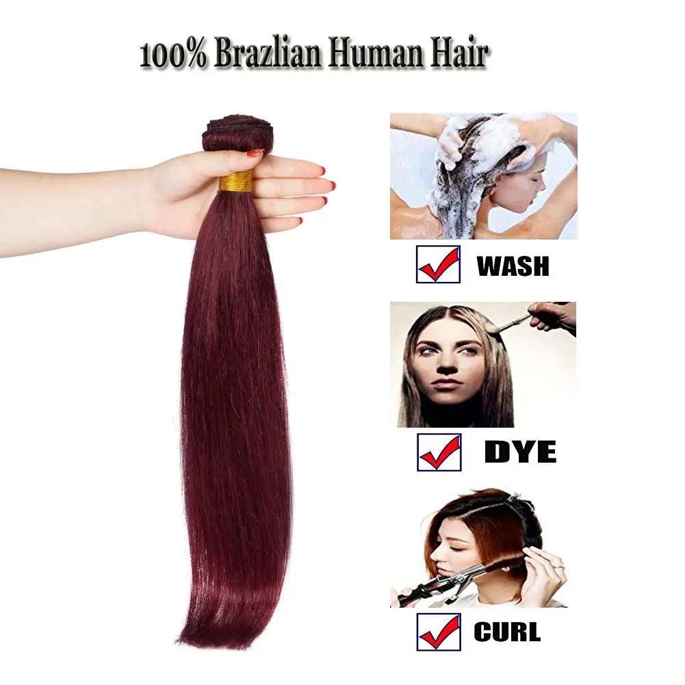 Wine Red #99J Remy Silky Straight Unprocessed Virgin Human Hair Bundles