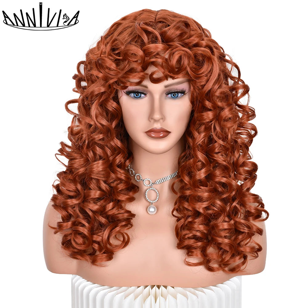 Synthetic Curly Wig With Bangs - Various Colors Available