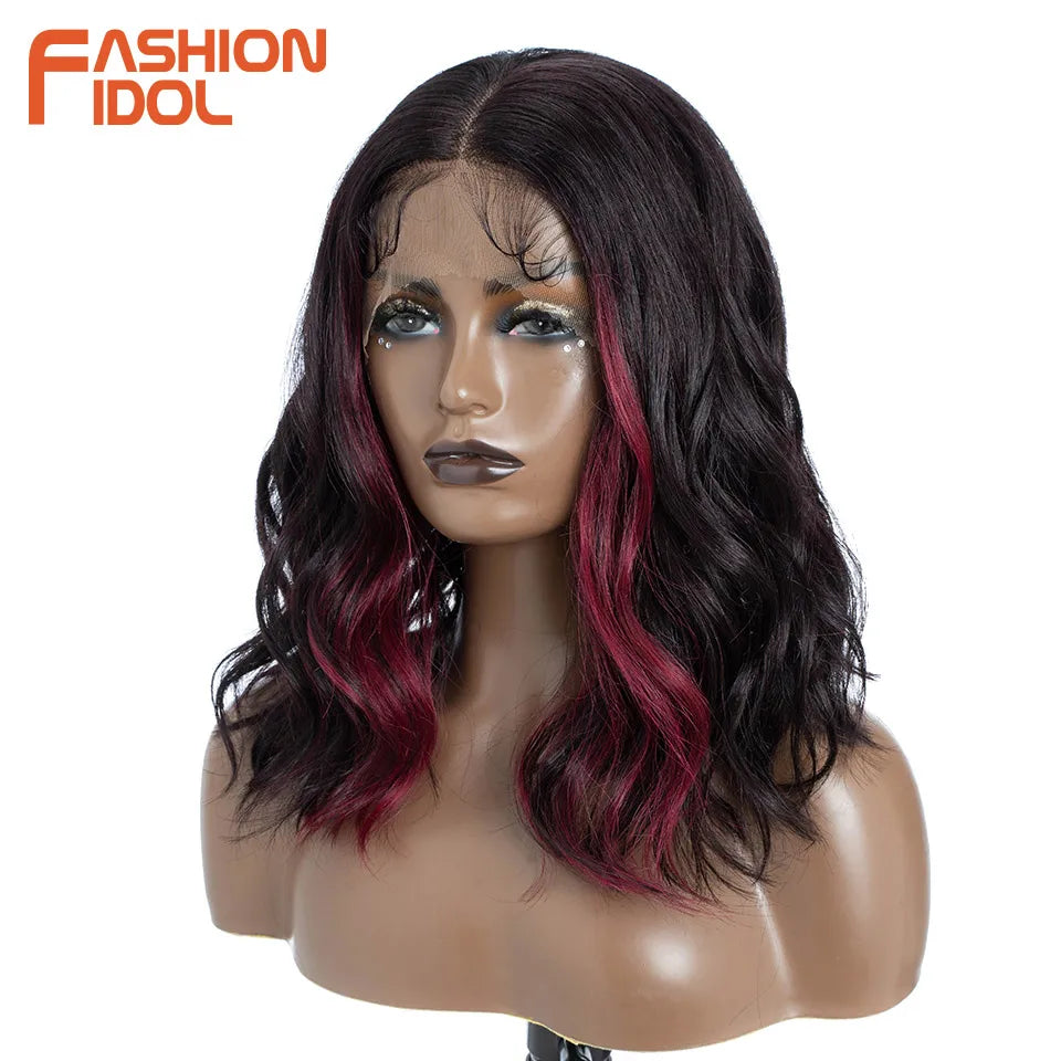 FASHION IDOL 12 Inch Bob Body Wave 13x7 HD Lace Front Synthetic Wigs - Various Colors Available