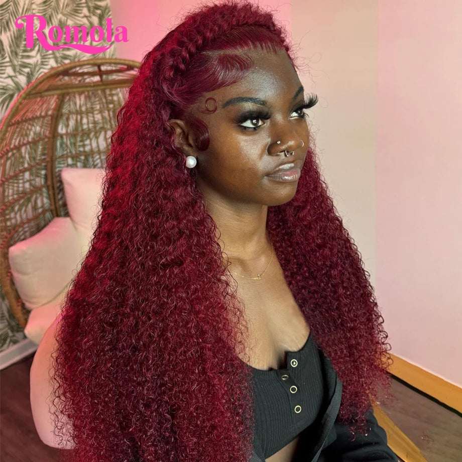 Burgundy Deep Wave Curly - HD Lace Frontal Human Hair Wig