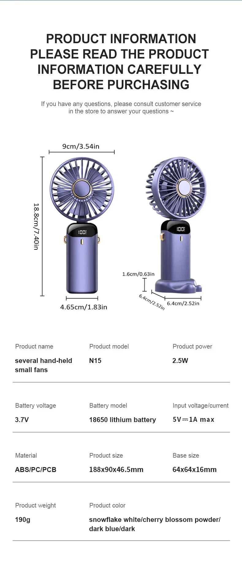 Handheld Mini Fan Foldable Portable Neck Hanging Fans 5 Speed USB Rechargeable Fan with Phone Stand and Display Screen 1800mAh