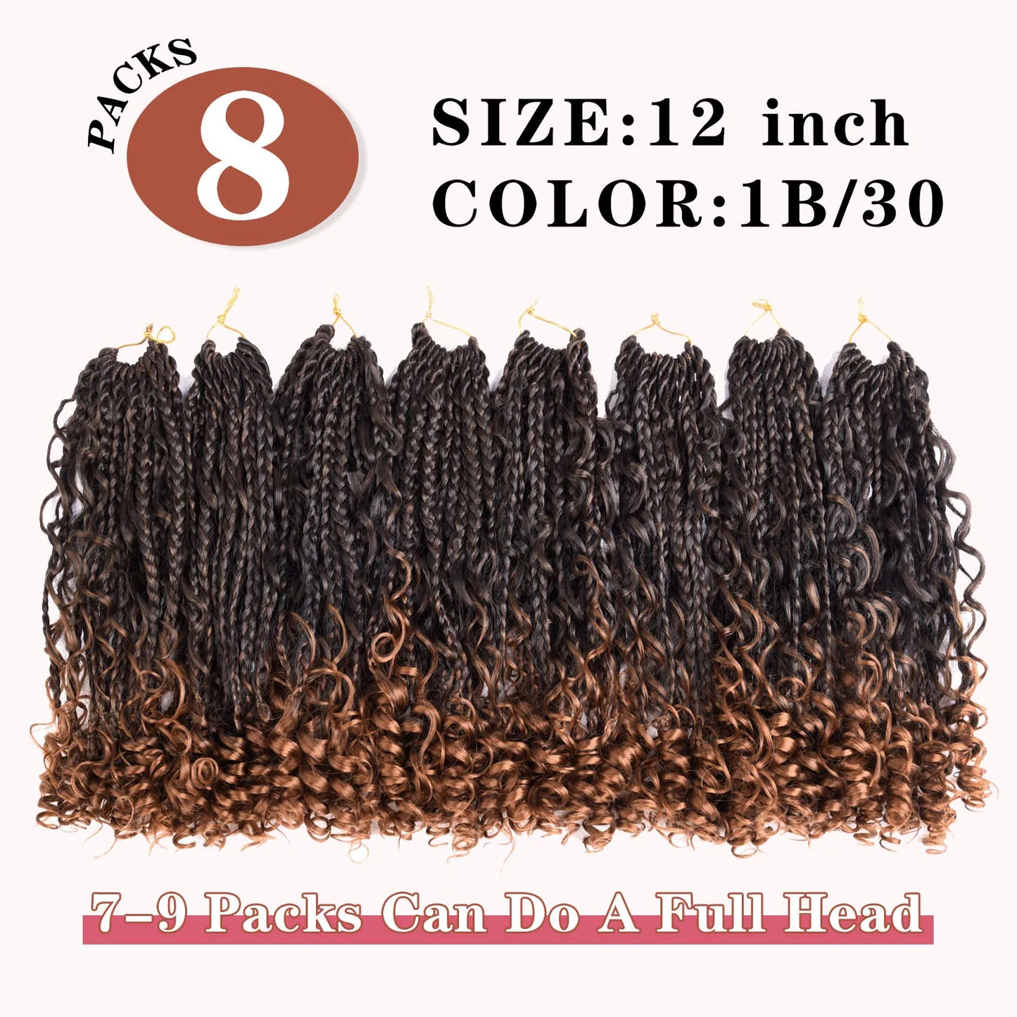 Curly Goddess Box Braids - Crochet Synthetic Hair, 1pc & 8pcs/ Various Colors Available