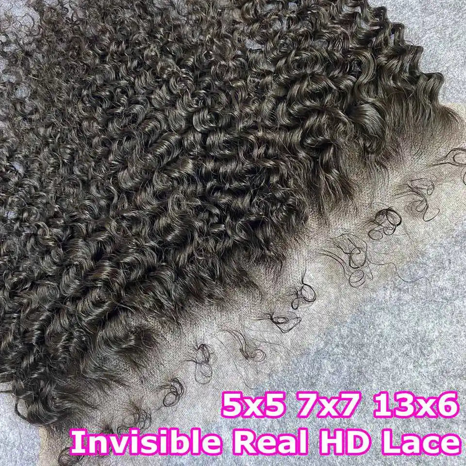 Deep Curly PrePlucked Natural Hairline - Invisible HD Lace Frontal (Human Hair)