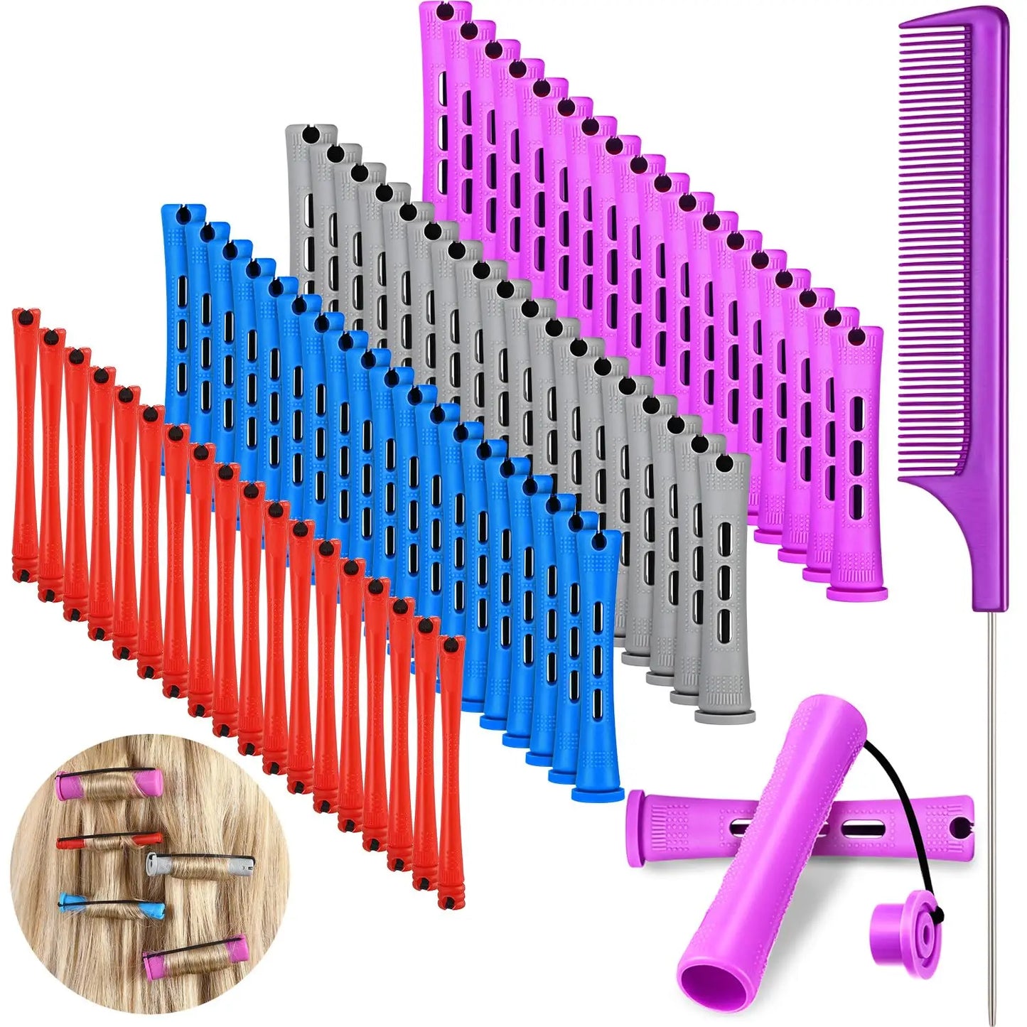 72 Pieces Hair Perm Rods Set Short Plastic Perming Rod Cold Wave Rods 6 Sizes Hair Curling Rollers With 1 Piece Steel Hair Comb