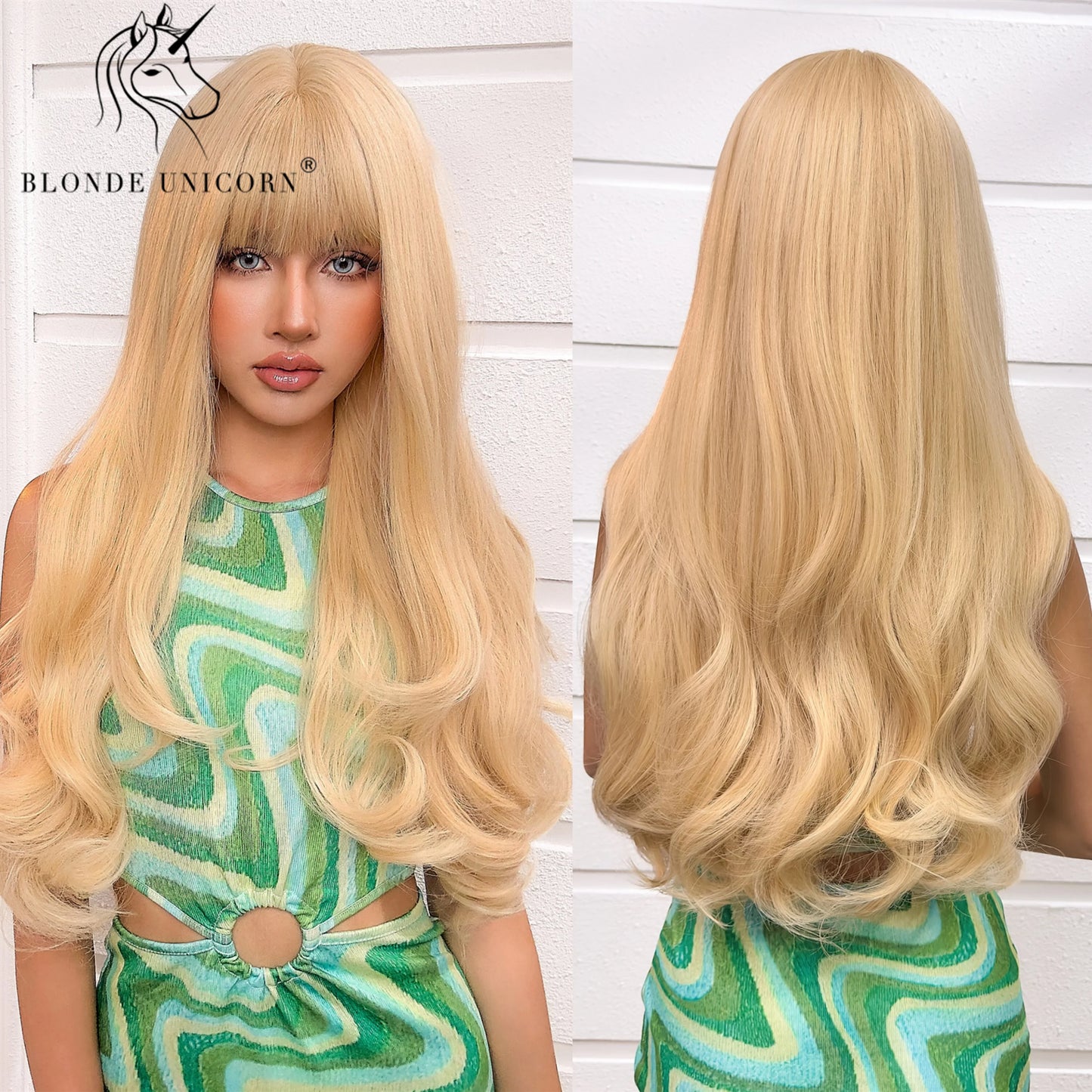 Wavy Synthetic Wig with Bangs - Various Colors Available