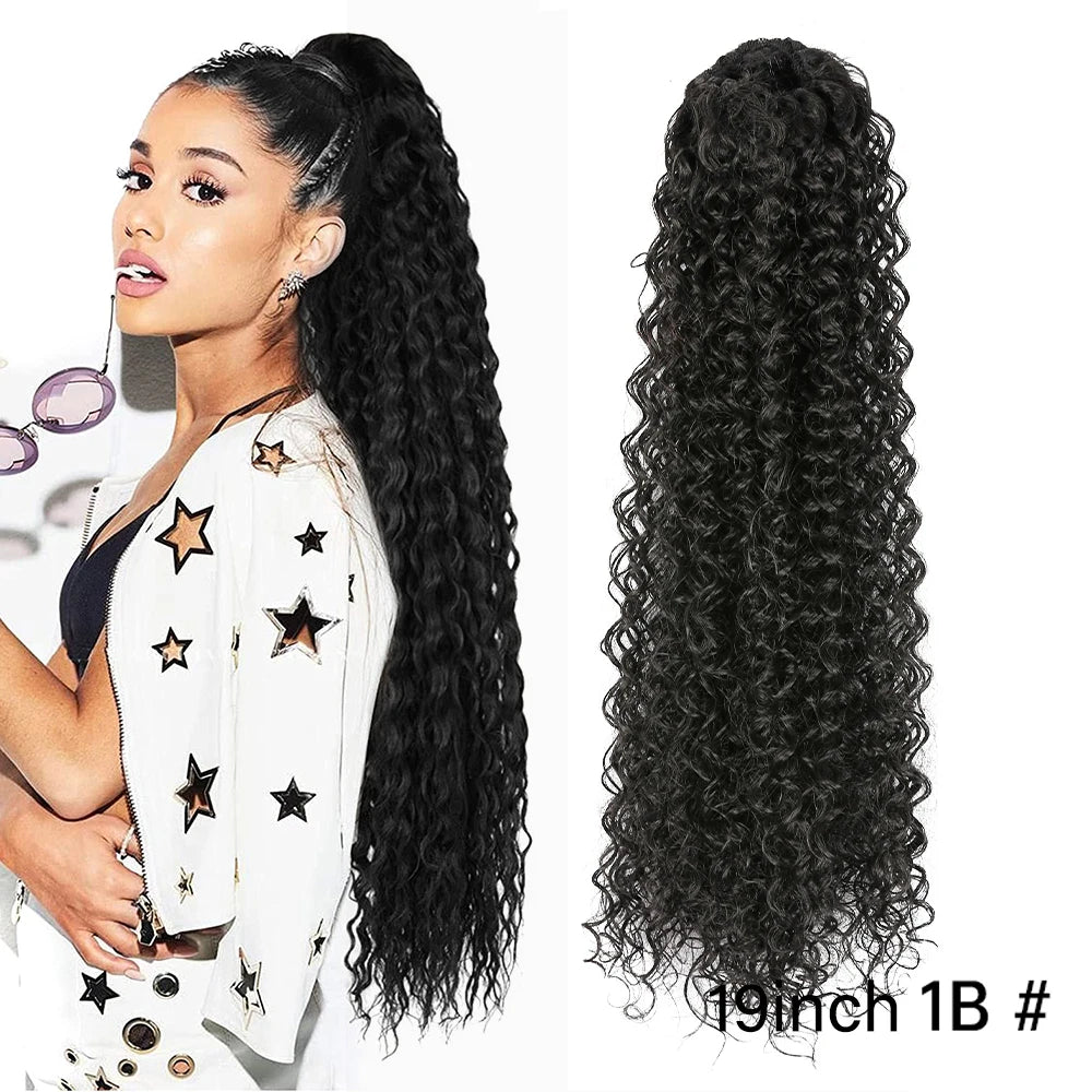 Long Synthetic Deep Wave Wrap Drawstring Ponytails - Various Options Available