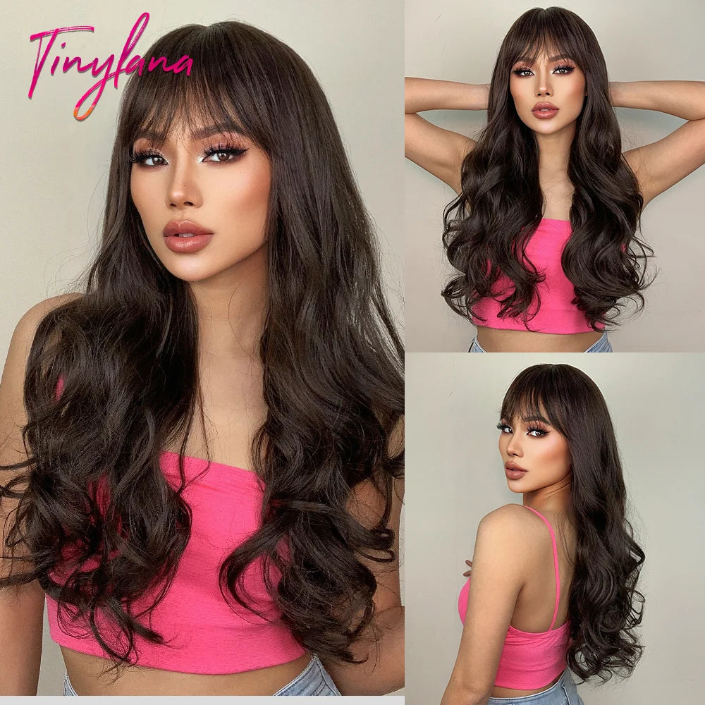 Long Curly Wavy Synthetic Wigs with Bangs