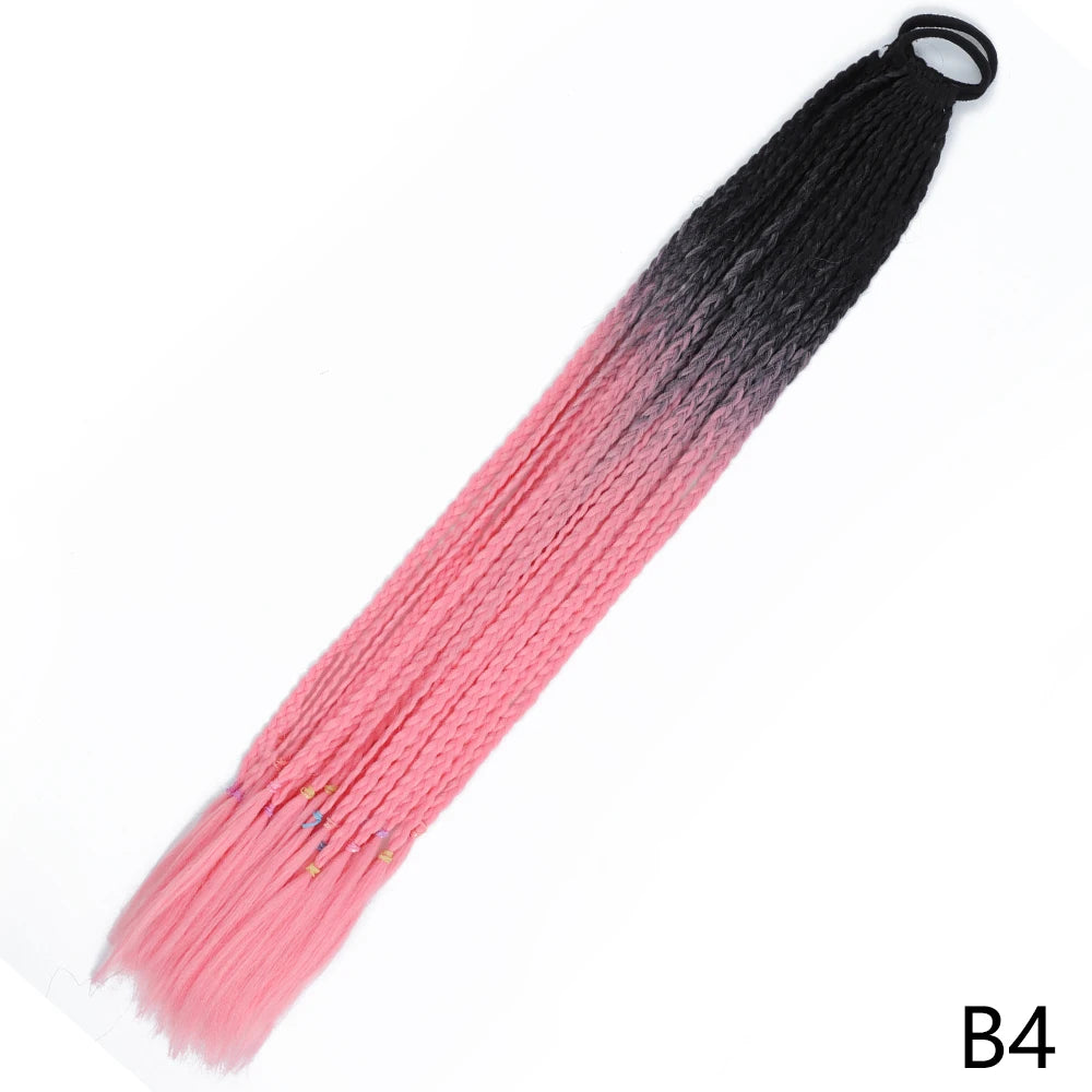 Synthetic Gradient Color Braided Ponytails With Elastic Band