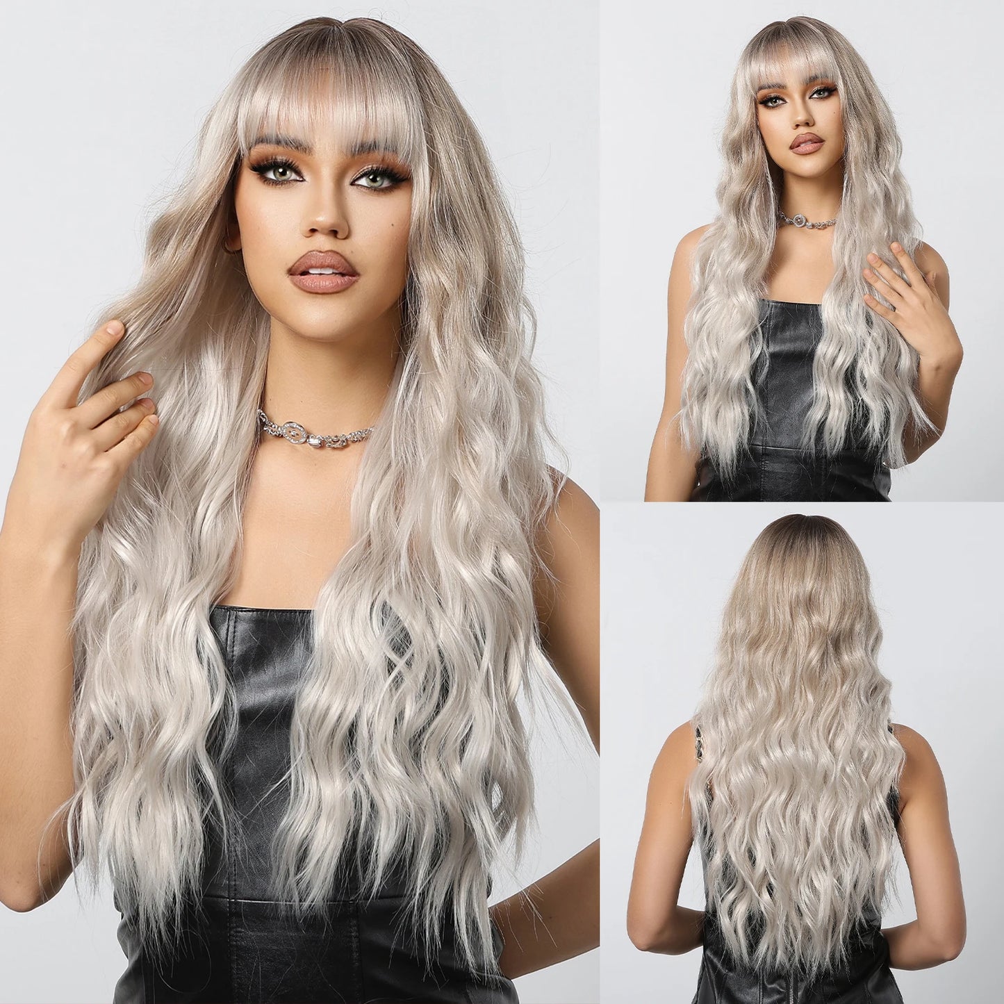 Long Wavy Synthetic Hair Wigs with Bangs - Various Colors Available