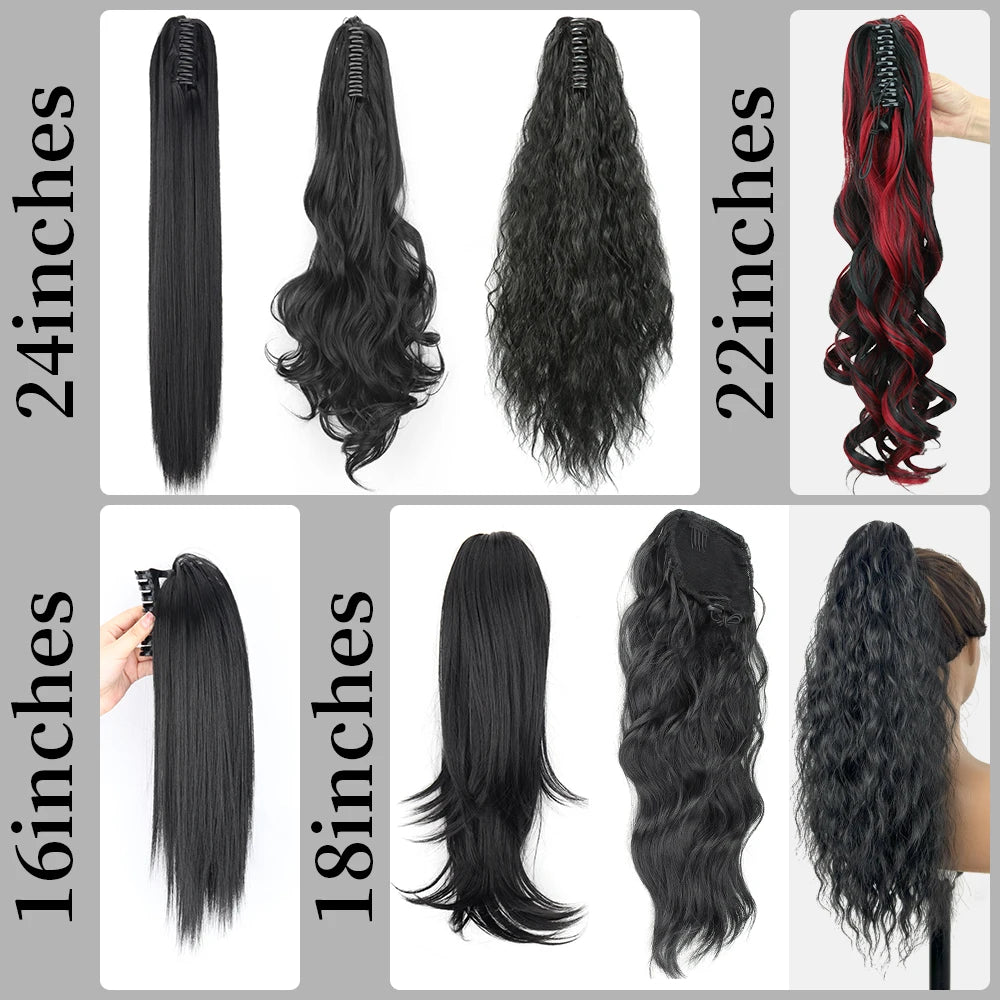 Synthetic Long Straight Claw Clip On 24Inch Ponytail