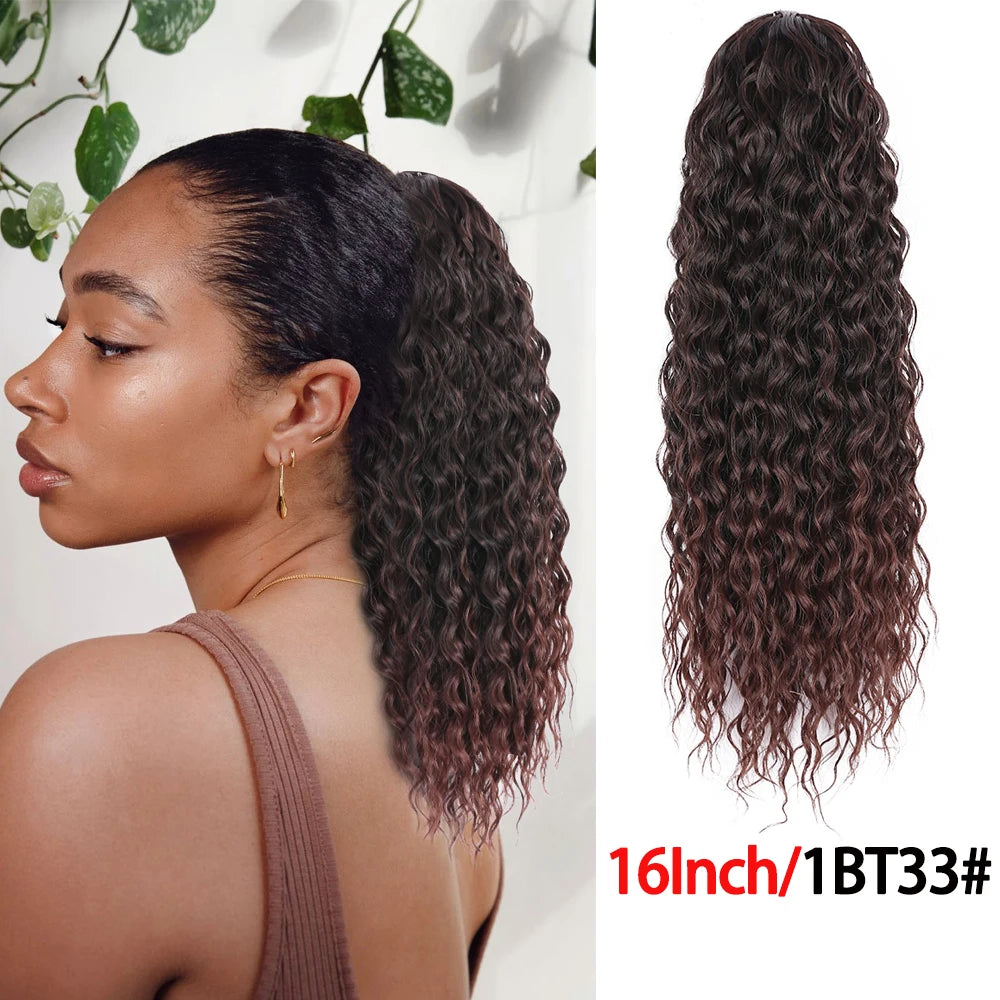 Long Synthetic Deep Wave Wrap Drawstring Ponytails - Various Options Available
