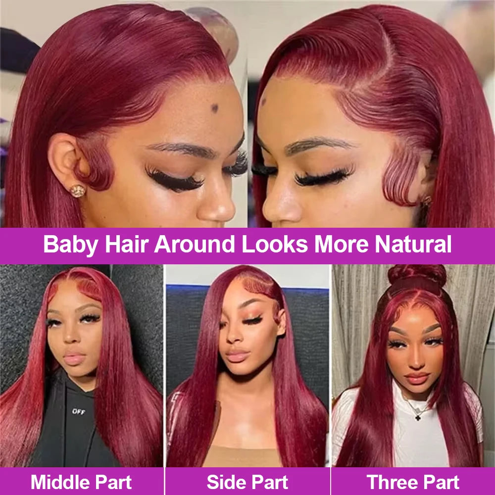 Straight Glueless Burgundy Lace Frontal Ready To Wear - Human Hair