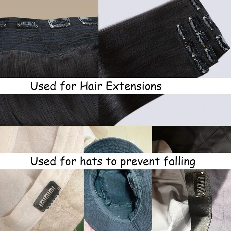 Small 24 Pcs 9-teeth Beige/Brown/Black Hair Clips for Extension Clip-Ins
