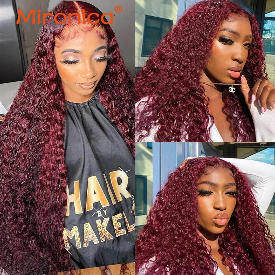 Burgundy Remy Deep Wave Human Hair Closure or HD Lace Frontal Pre Plucked