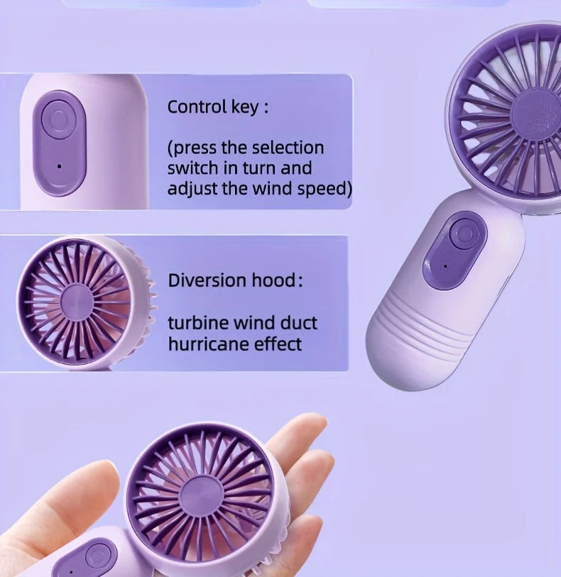 1PC USB Mini Rechargeable Portable Handheld Fan with 3 Speeds