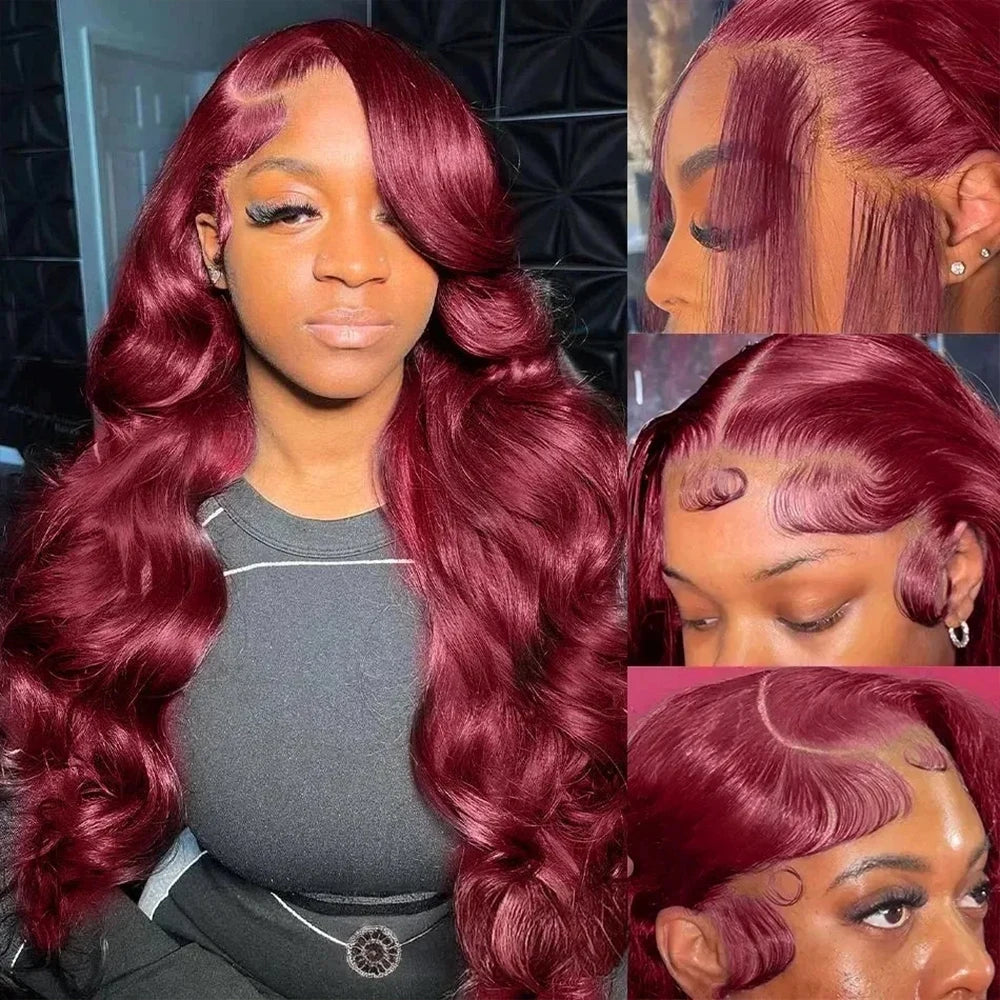 Burgundy Body Wave Human Hair HD Lace Frontal Wig