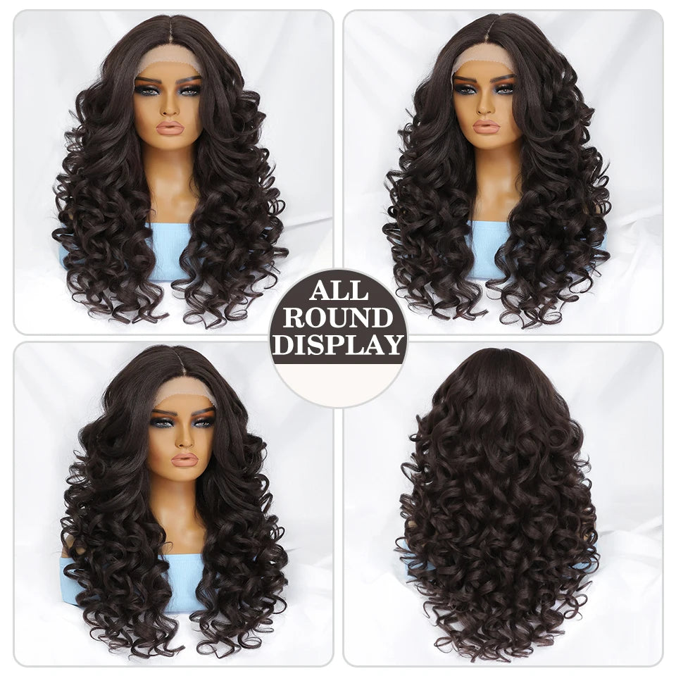 Black Brown Curly Synthetic Lace Front Wigs - Various Colors Available