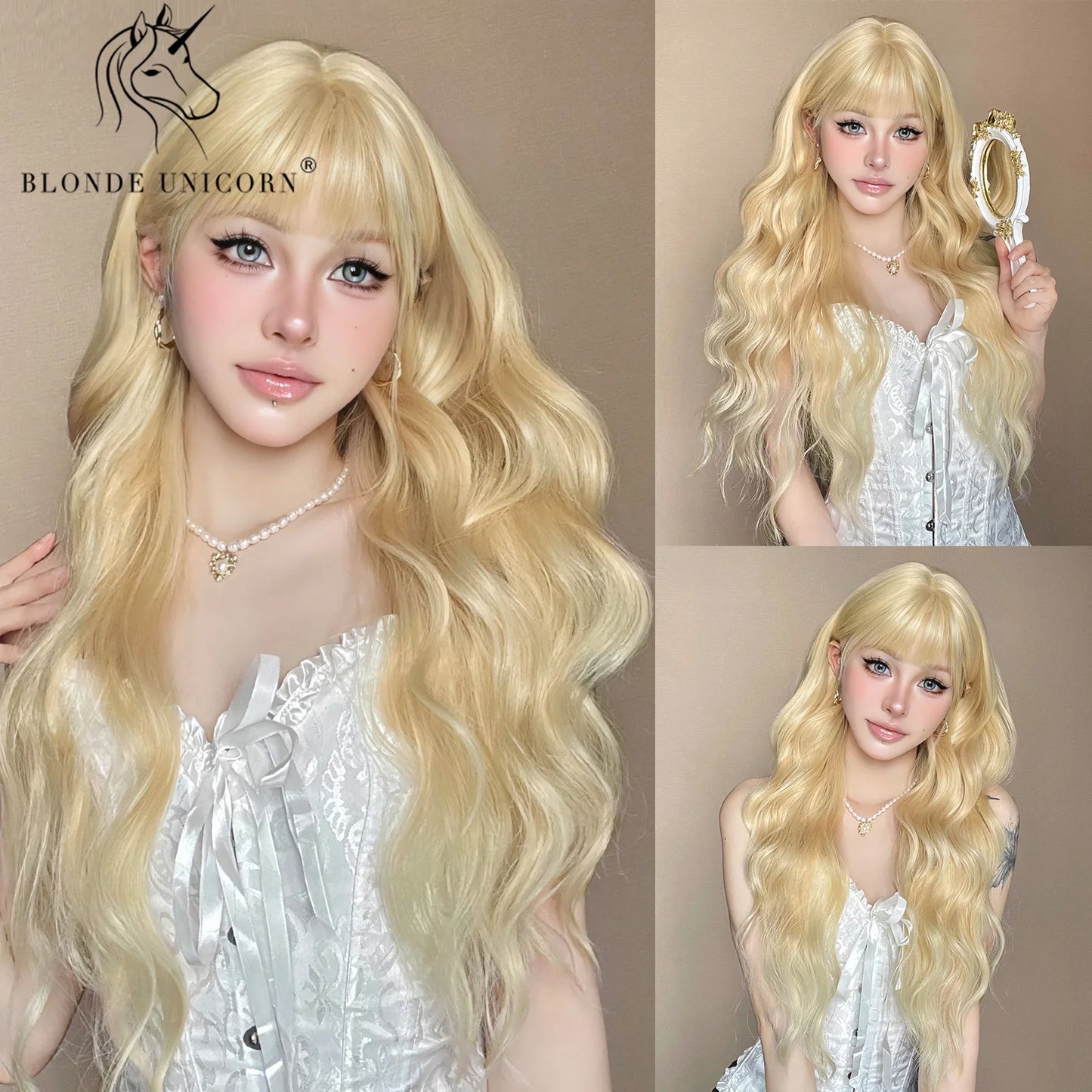 Wavy Synthetic Wig with Bangs - Various Colors Available