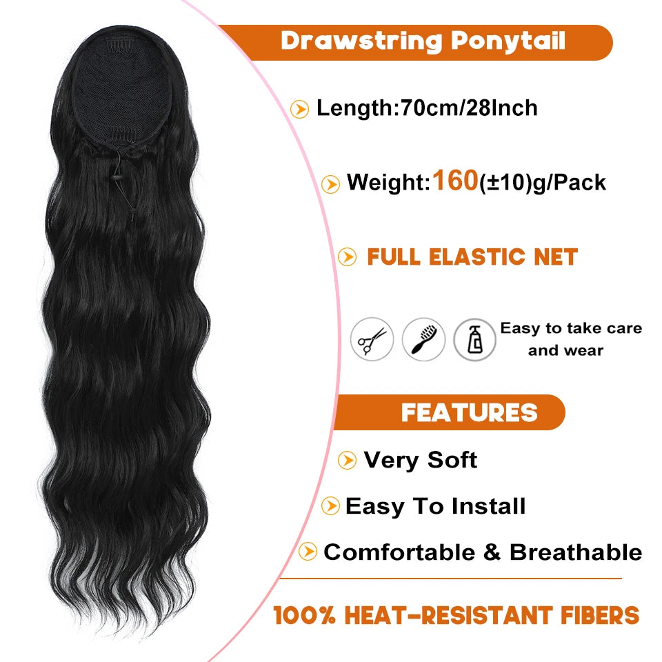 28 Inch Body Wave Drawstring Synthetic Ponytail