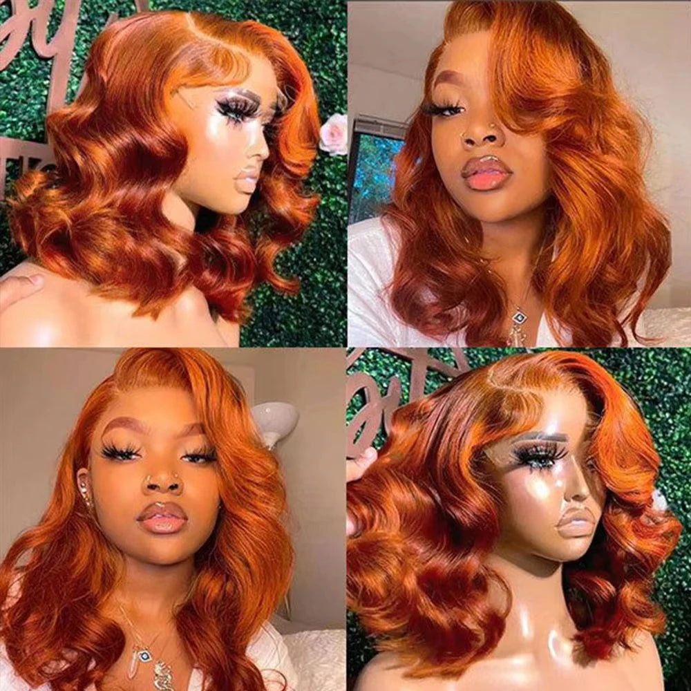 Short Bob Body Wave Ginger Orange - Human Hair, HDLace Glueless Wig