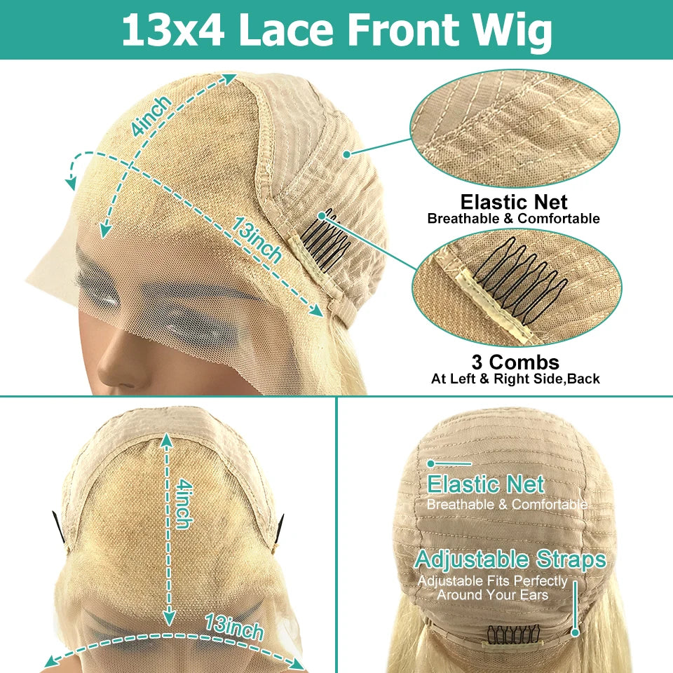 Platinum Ash Blonde - Brazilian Remy Straight or Body Wave Glueless Human Hair Wig Ready To Wear PreCut Hair