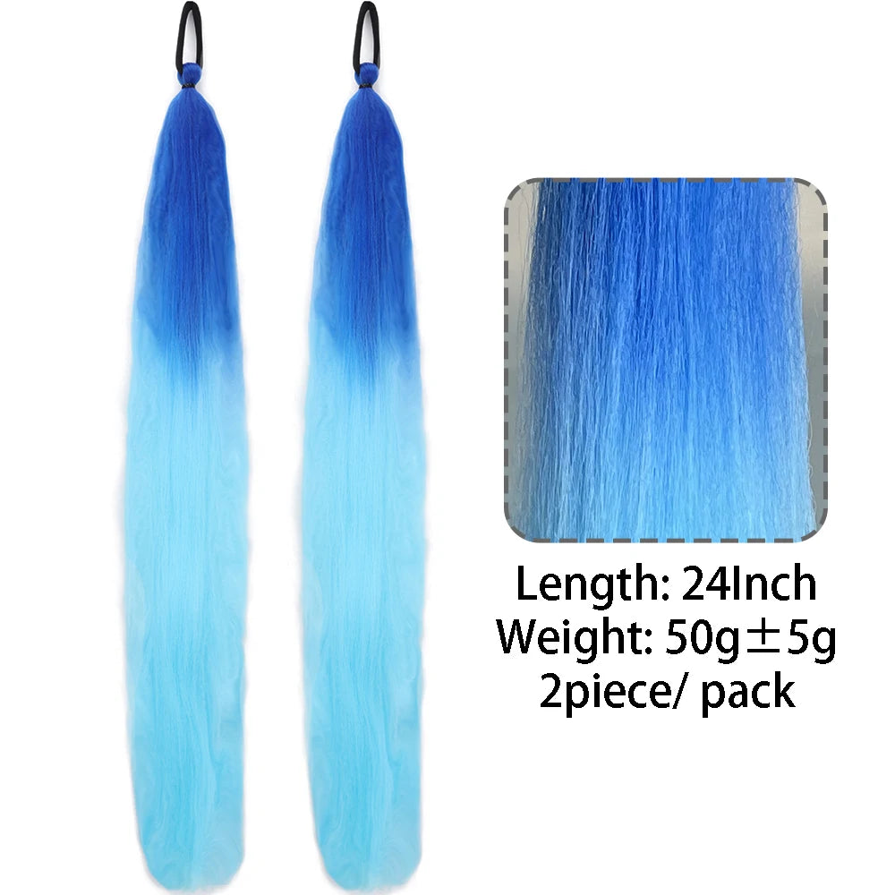 Synthetic Colorful 2Pcs Long Straight Ponytail Hairpiece with Rubber Band