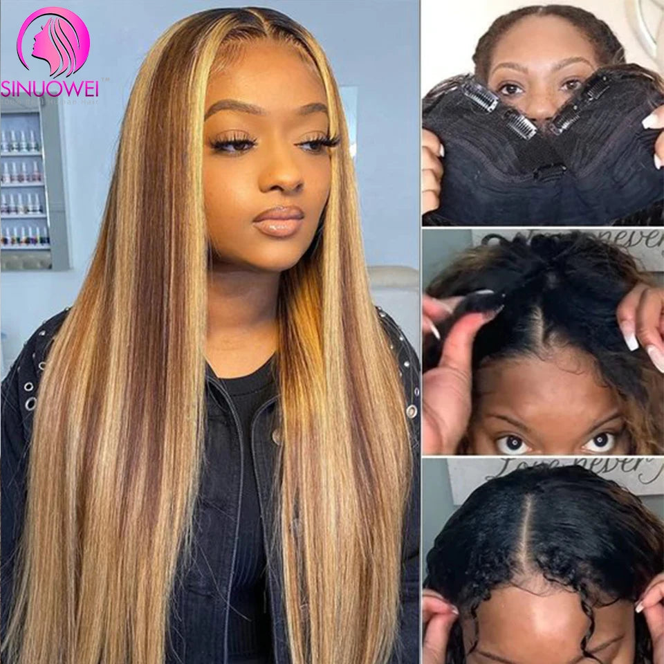 Straight Highlight V Part Human Hair Wig