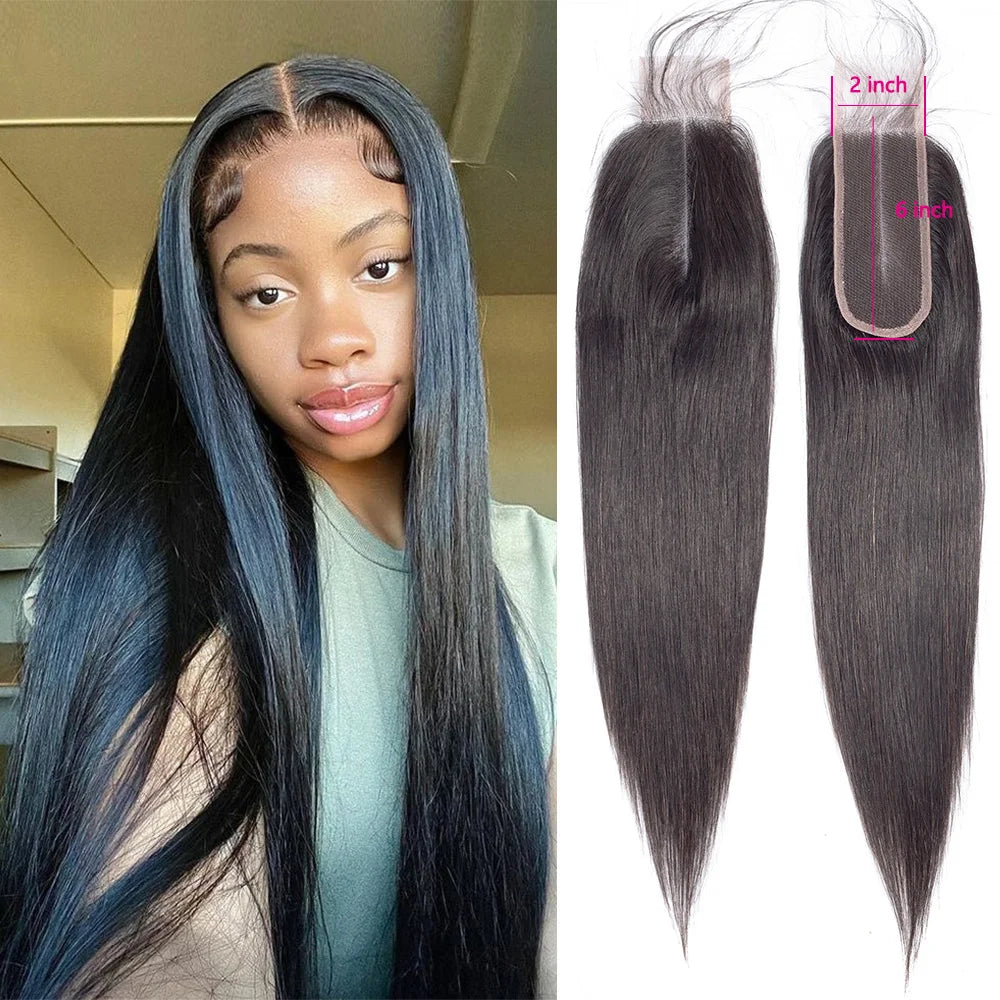 Brazilian Straight, 2x6, 6 Inch Deep, Middle Part Lace Front Closure