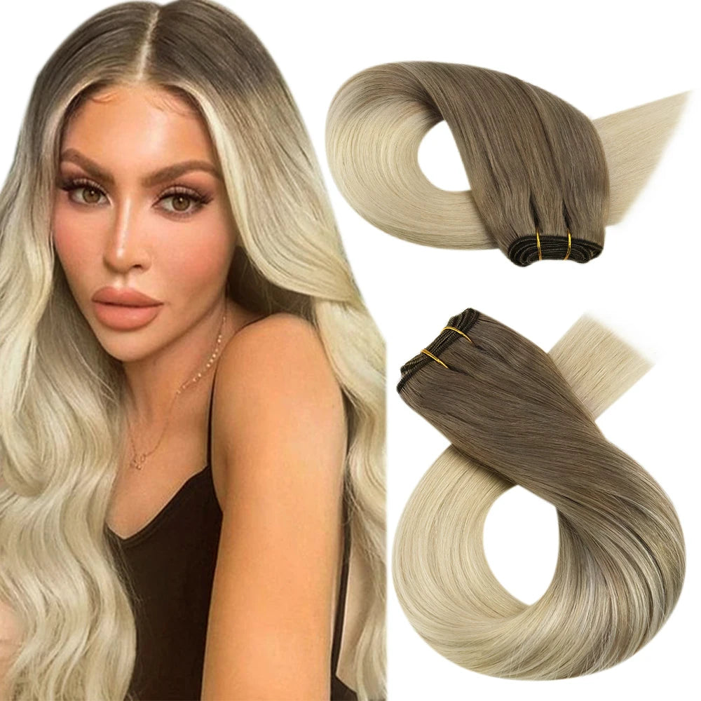 Straight Human Hair Bundles Weave Balayage Hair Pieces