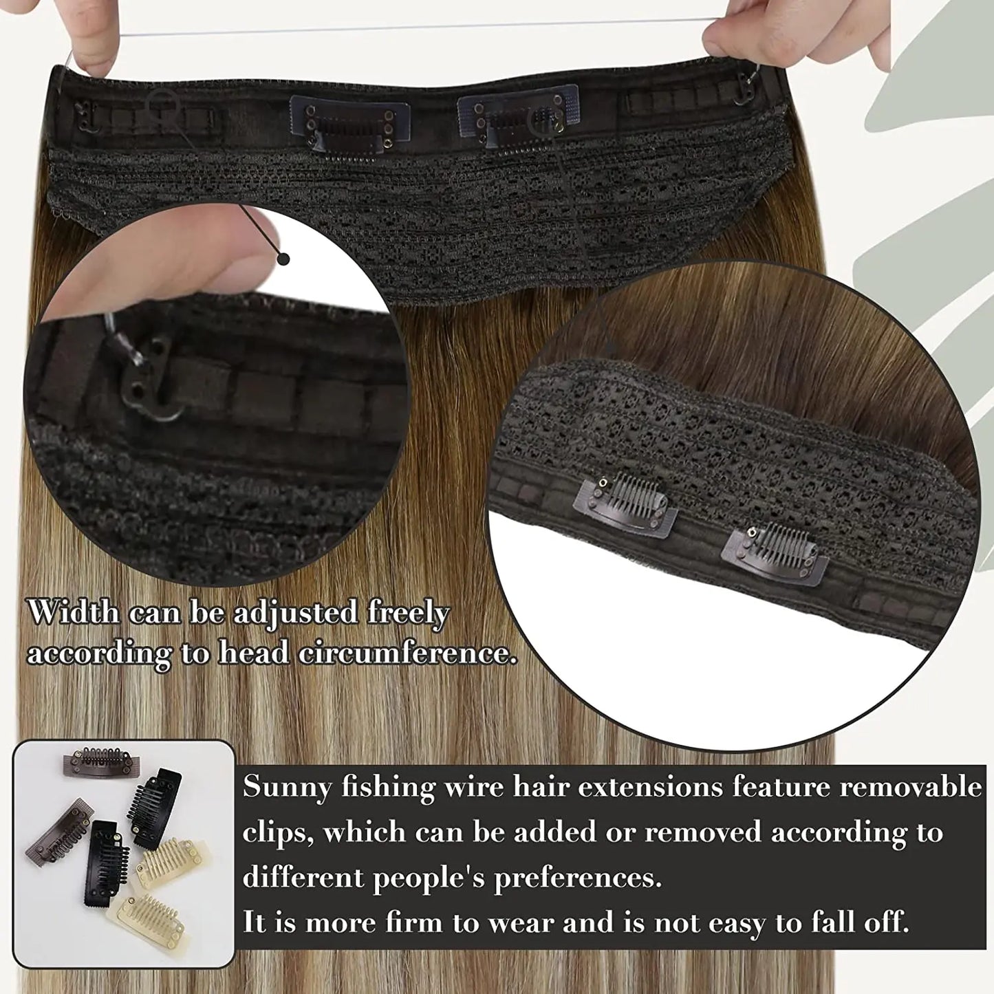 Fish Line Human Hair Extension - One Piece Invisible Wire Hair Weft with 2 Clips