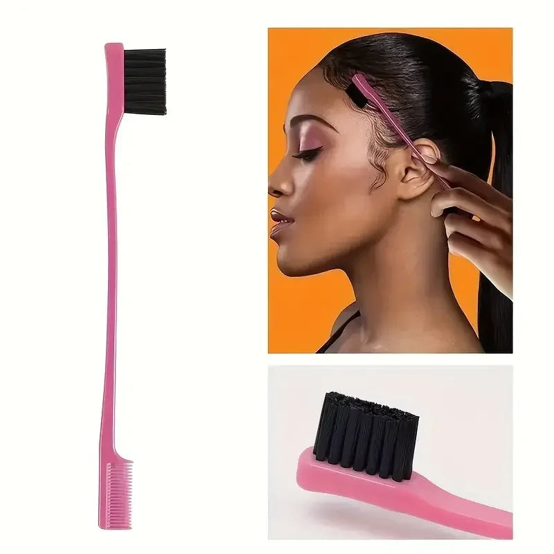 6PC Hair Brush Set - Includes Spray Bottle, 2 Hair Braiding Loops, Rat Tail Comb, Teasing Hair Brush & Edge Control Brush