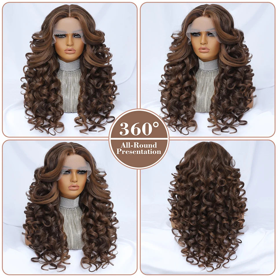 Black Brown Curly Synthetic Lace Front Wigs - Various Colors Available