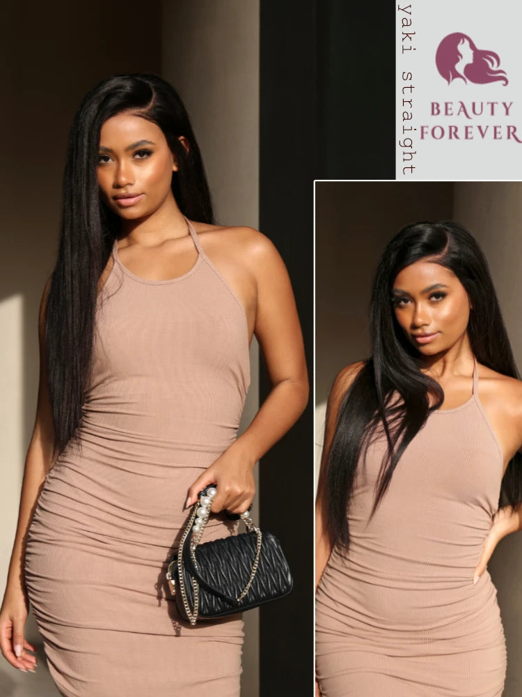 Yaki Straight - Elastic Drawstring Glueless Human Hair 7x5 Bye Bye Knots Wear and Go Wig