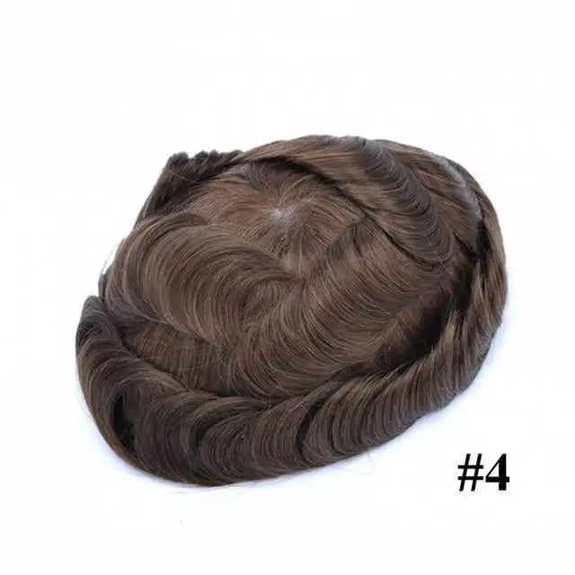 Straight or Wave Mono PU Men's 6inch Natural Human Hair Prosthesis Toupee/Hair Systems - Various Options Available
